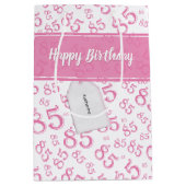 Happy 85th Birthday Number Pattern Pink/White Medium Cadeauzakje (Voorkant)