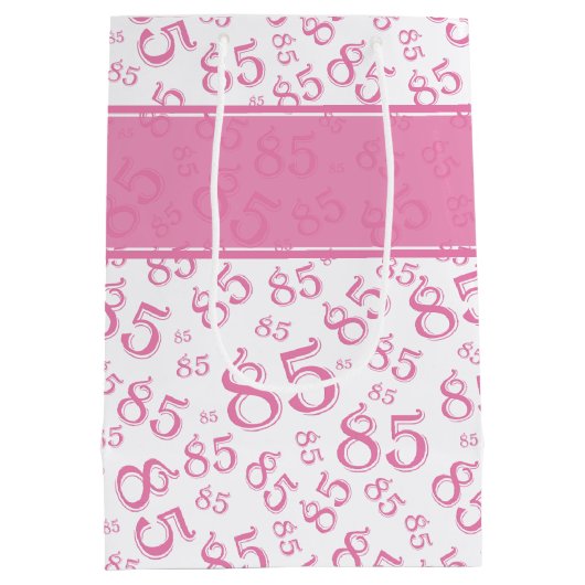 Happy 85th Birthday Number Pattern Pink/White Medium Cadeauzakje (Achterkant)