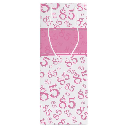 Happy 85th Birthday Number Pattern Pink/White Wijn Cadeautas (Achterkant)