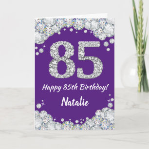 Happy 85th Birthday Paars en Silver Glitter Card Kaart
