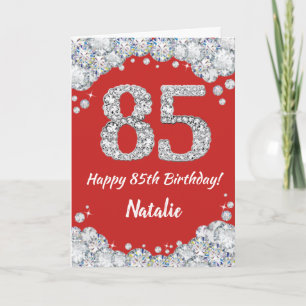 Happy 85th Birthday Red en Silver Glitter Card Kaart