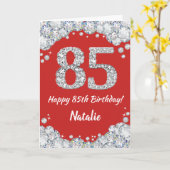 Happy 85th Birthday Red en Silver Glitter Card Kaart (Gele Bloem)