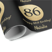 Happy 86th Birthday Black en Gold Glitter Cadeaupapier (Rol Hoek)