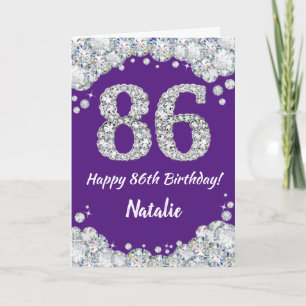 Happy 86th Birthday Paars en Silver Glitter Card Kaart