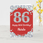 Happy 86th Birthday Red en Silver Glitter Card Kaart (Gele Bloem)