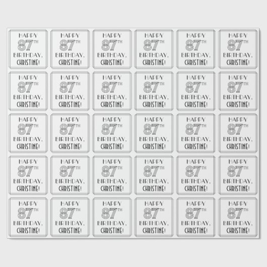 HAPPY 87TH BIRTHDAY; Art Deco Style; aangepaste na Cadeaupapier (Vlak)