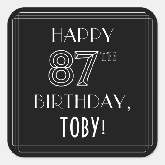 HAPPY 87TH BIRTHDAY; Art Deco Style; aangepaste na Vierkante Sticker (Voorkant)