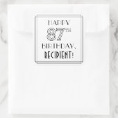 HAPPY 87th BIRTHDAY, Art Deco Style, Custom Name Vierkante Sticker (Tas)
