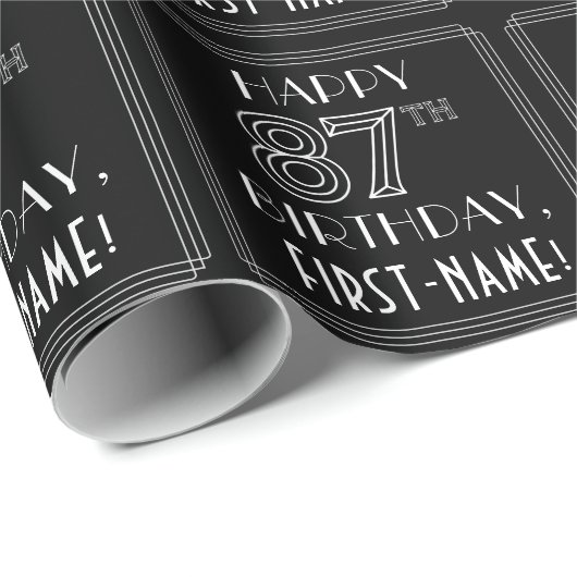 HAPPY 87TH BIRTHDAY; Art Deco Style met aangepaste Cadeaupapier (Rol Hoek)