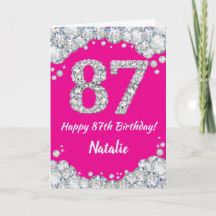 Happy 87th Birthday Hot Pink en Silver Glitter Kaart