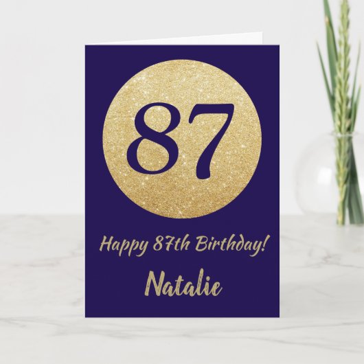 Happy 87th Birthday Navy Blue and Gold Glitter Kaart (Voorkant)
