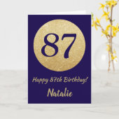 Happy 87th Birthday Navy Blue and Gold Glitter Kaart (Gele Bloem)
