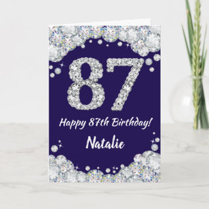 Happy 87th Birthday Navy Blue en Silver Glitter Kaart