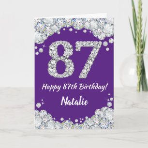 Happy 87th Birthday Paars en Silver Glitter Card Kaart