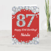 Happy 87th Birthday Red en Silver Glitter Card Kaart (Voorkant)