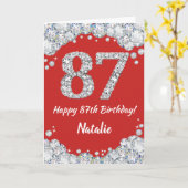 Happy 87th Birthday Red en Silver Glitter Card Kaart (Gele Bloem)