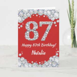 Happy 87th Birthday Red en Silver Glitter Card Kaart