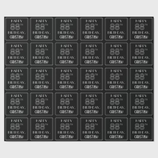 HAPPY 88TH BIRTHDAY; Art Deco Style met aangepaste Cadeaupapier (Zoom)