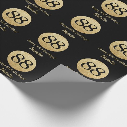 Happy 88th Birthday Black en Gold Glitter Cadeaupapier (Hoek)