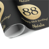 Happy 88th Birthday Black en Gold Glitter Cadeaupapier (Rol Hoek)