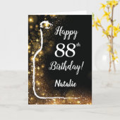 Happy 88th Birthday Black en Gold Glitter Wine Kaart (Gele Bloem)