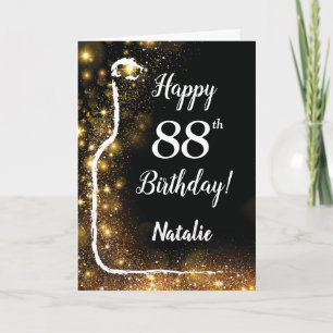 Happy 88th Birthday Black en Gold Glitter Wine Kaart