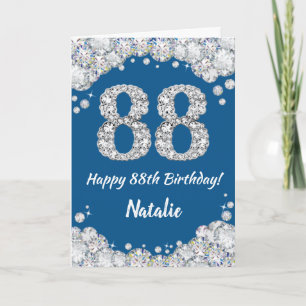 Happy 88th Birthday Blue en Silver Glitter Card Kaart