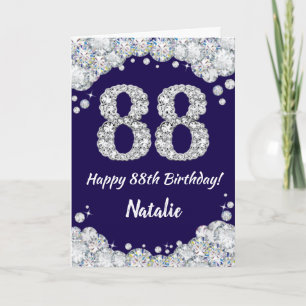 Happy 88th Birthday Navy Blue en Silver Glitter Kaart