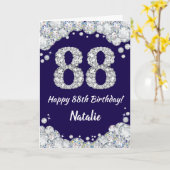 Happy 88th Birthday Navy Blue en Silver Glitter Kaart (Gele Bloem)