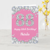 Happy 88th Birthday Pink en Silver Glitter Card Kaart (Gele Bloem)
