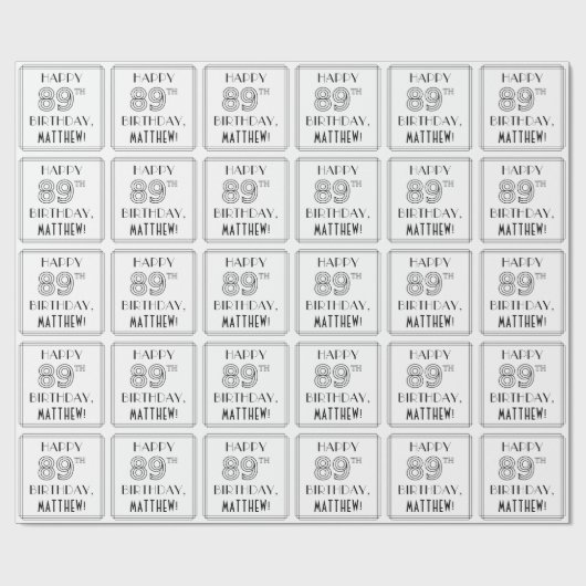 HAPPY 89TH BIRTHDAY; Art Deco Style; aangepaste na Cadeaupapier (Vlak)