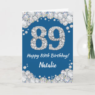 Happy 89th Birthday Blue en Silver Glitter Card Kaart