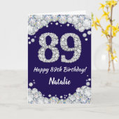 Happy 89th Birthday Navy Blue en Silver Glitter Kaart (Gele Bloem)