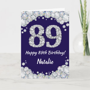 Happy 89th Birthday Navy Blue en Silver Glitter Kaart