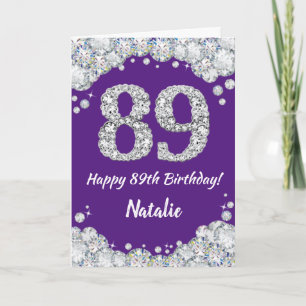 Happy 89th Birthday Paars en Silver Glitter Card Kaart