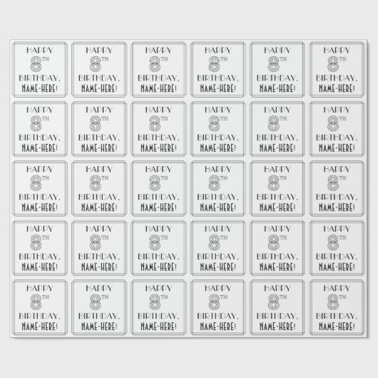 HAPPY 8TH BIRTHDAY; Art Deco Style; aangepaste naa Cadeaupapier (Vlak)