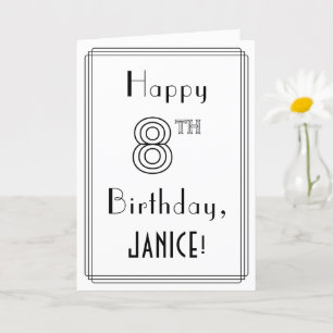 Happy 8th Birthday, Art Deco Style met aangepaste  Kaart