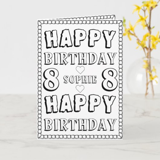 Happy 8th Birthday Colour Card Kaart (Gele Bloem)