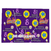 Happy 8th Birthday Gift Bag #8 Paars Groot Cadeauzakje (Achterkant)