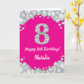 Happy 8th Birthday Hot Pink en Silver Glitter Kaart (Gele Bloem)