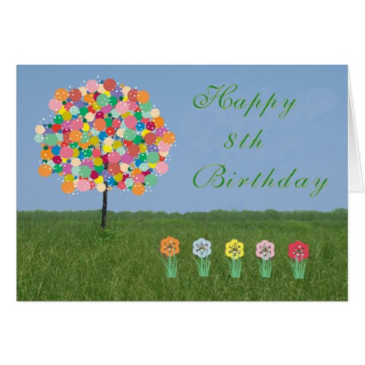 Happy 8th Birthday Kaart Bubblegum Tree (Voorkant Horizontaal)