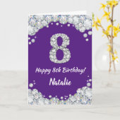 Happy 8th Birthday Paars en Silver Glitter Card Kaart (Gele Bloem)