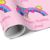 Happy 8th Birthday Rainbow Name Cadeaupapier (Rol Hoek)