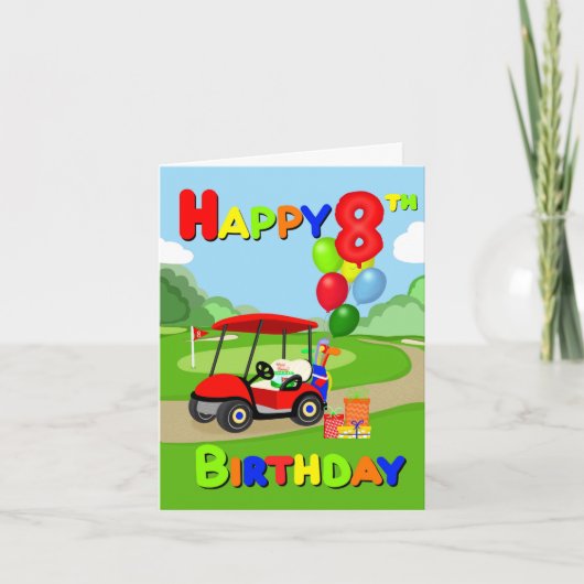 Happy 8th Birthday Red Boys Golf Kaart (Voorkant)