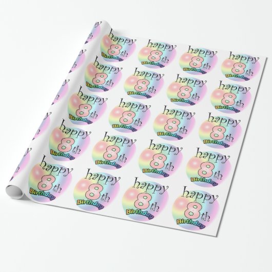 Happy 8th Birthday (roze) Cadeaupapier (Uitgerold)