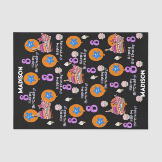 Happy 8th Birthday Tissue Paper #8 Black Tissuepapier (Voorkant)