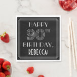 HAPPY 90TH BIRTHDAY; Art Deco Style; aangepaste na Servet<br><div class="desc">Dit luxe tijdperk van 1920/1930s inspireerde kunstdeco om verjaardagspapier te bekijken en kenmerkt het bericht "HAPPY 90TH BIRTHDAY" en een aanpasbare naam van de ontvanger. Het getal "90TH" heeft een fancy geometrische lijnvormgeving en er is ook een geordende rand rond het verjaardagsbericht. Papieren luiers als deze kunnen worden gebruikt op...</div>