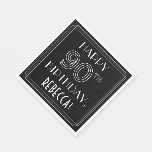 HAPPY 90TH BIRTHDAY; Art Deco Style; aangepaste na Servet (Hoek)