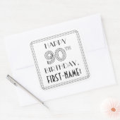 HAPPY 90TH BIRTHDAY, Art Deco Style, aangepaste na Vierkante Sticker (Envelop)