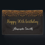 Happy 90th Birthday Banner. Black and Gold Glitter Spandoek<br><div class="desc">Happy 90th Birthday Banner for women or man. Black and Gold Glitter Birthday Party Banner. Gold Glitter Confetti. Black and White Stripes. Printable Digital. For further customization,  please click the "Customize it" button and use for design tool to modify this template.</div>